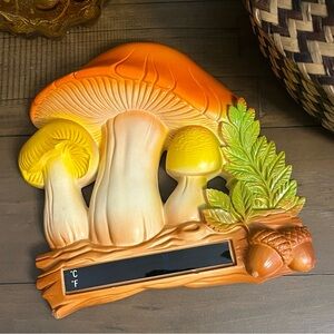 Vintage 1984 Miller Studio Chalkware MCM Mushroom Thermometer Wall Orange Boho